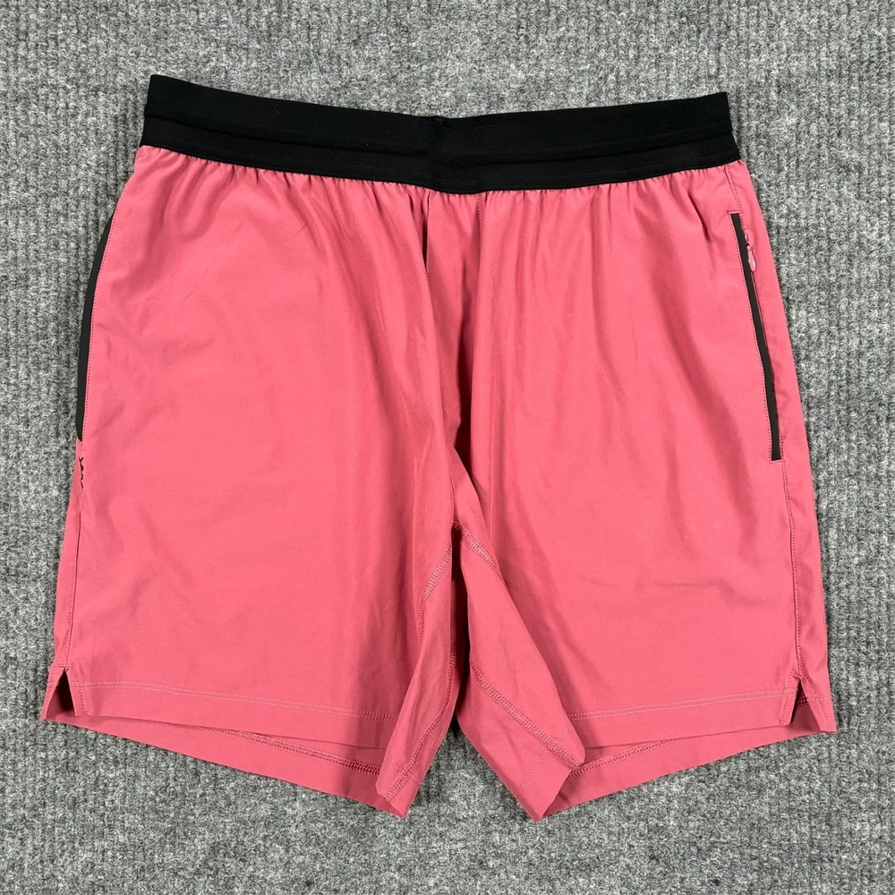 Rhone Mens L Pink Athletic Training Shorts Lined Zip Pocket Performance Gym